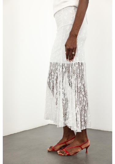 Beyaz Kloş Dantel Etek 251347 Beyaz
