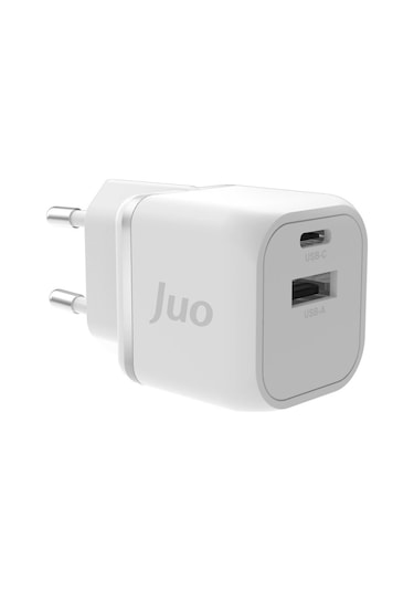 Juo 20W GaN USB-C + USB-A Şarj Aleti iPhone & iPad & Android Uyumlu PD QC4.0 Type-C Hızlı Şarj Cihazı Beyaz