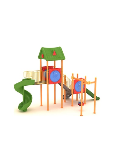 Çocuk Oyun Grubu İki Kuleli, Ev Temalı 7.5mx5.25m-64 Çok Renkli