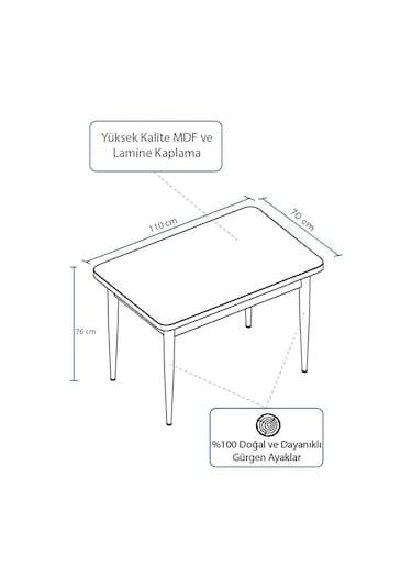 Tulca Serisi 70x110 Beyaz Mermer Desen Mdf Masa Sabit Mutfak Masası