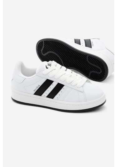 Termo Taban Yanı Şeritli Bağcıklı Kadın Beyaz Siyah Spor Ayakkabı Tbzer005 Beyaz Siyah