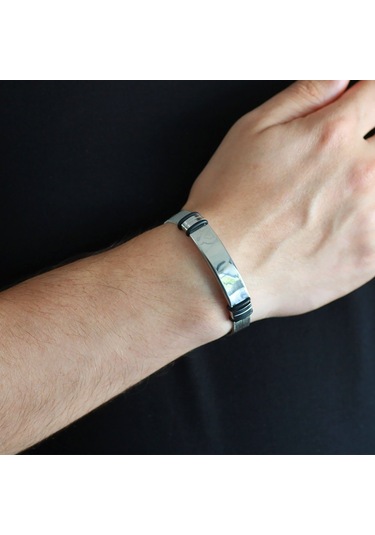 Tesbihane Kişiye Özel İsim Yazılı Silver Çelik Erkek Hasır Bileklik