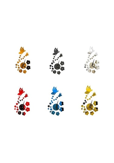 Kırmızı 1 Takım Asılı Duvar Saati Kendinden Yapışkanlı Dekorasyon 3d Görsel Efekt Çekici Yeni Eve Taşınma Hediye Otel Dekor Kırmızı