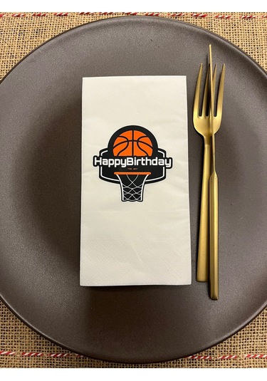 Basketbol Temalı Happy Bırthday Baskılı Sunum Peçetesi Beyaz 16 Adet