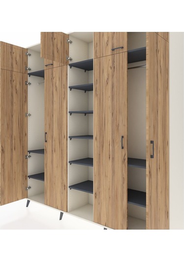 Hyperion Dolap 12 Raflı 9 Kapaklı 2 Askılı 220x44x243 Aytaşı-çam/antrasit Atlas Çam/antrasıt