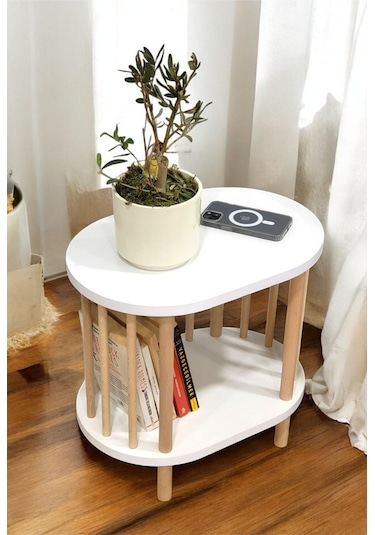 Yan Sehpa - Komodin - Salon - Oturma Odası Zigon Sehpa Beyaz