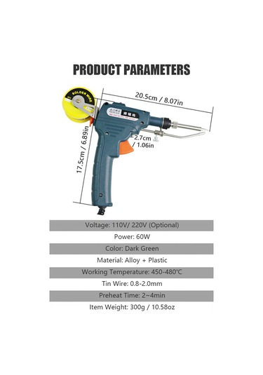 Kangvka 60w İç Isıtmalı El Tutulu Lehim Makinesi - 220v Avrupa Standartı - 0.8-2.0mm Tın Tel Uyumlu - Hızlı 2-4 Dakika Isınma - Yeşil Renk