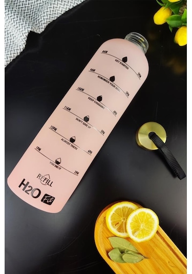 Digithome H2o Motivasyon Cam Matara Su Şişesi 1000 Cc Pembe - H2o87193 - Hyt