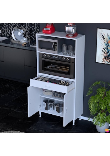 Modilayn Vio Fırın Dolabı 75x163,4x32.5 Cm Çekmeceli Kapaklı Mini/midi Mikrodalga Mutfak Dolabı Beyaz