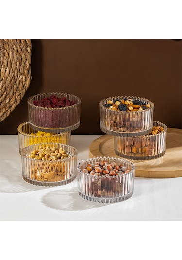 Porsima İstanbul 6 Parça Cam Çerezlik Sunum Magnolia-magnolya Kasesi Şeffaf