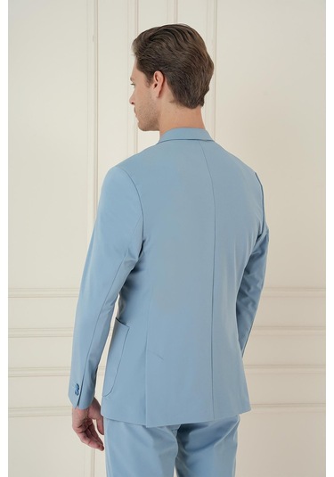 Slim Fit Mono Yaka Çift Yırtmaç Torba Cep Casual Havacı Mavi Ceket C 697 Mavi