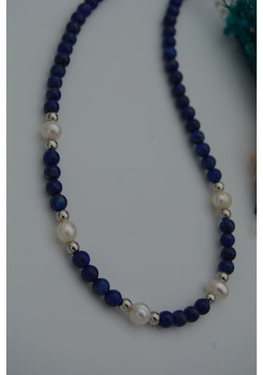 Stoneage Lapis Lazuli Ve Incili Kadın Kolye Beyaz