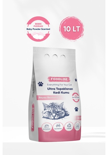 Foodline Bebek Pudrası Kokulu İnce Taneli Bentonit Topaklaşan Kedi Kumu 10 L