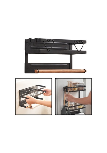 Suntek Çamaşır Odası Havlu Manyetik Baharat Raf Paslanmaz Buzdolabı Organizatör Raf Siyah