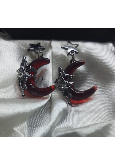 Dükkan Design Red Moon Y2k Yıldız Detaylı Küpe Kırmızı