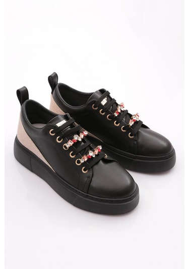 Dgn Es863 Kadin Kalin Renkli Kristal Taşli Sneakers Ayakkabi ES863-2007-R123499 Siyah