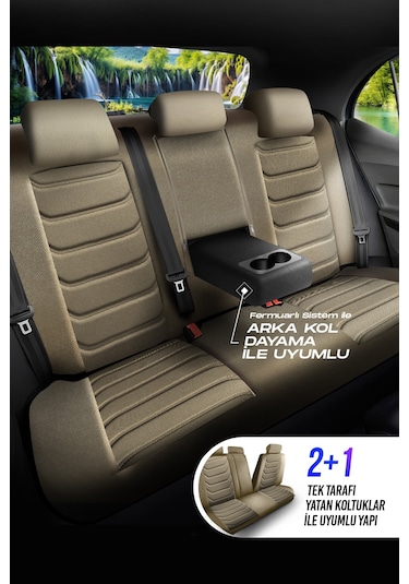Bej - Bej Panda Manavgat Serısı Lakos Kumaş Oto Koltuk Kılıfı - Tam Set