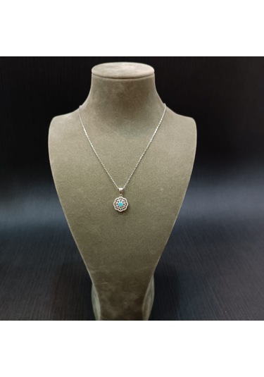 925 Ayar Gümüş Turkuaz Renkli Taş Detaylı Minimalist Kolye Gümüş
