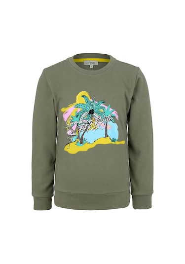 Brz Kids Palmiye Baskılı Kız Çocuk Sweatshirt-haki Haki