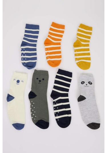 Defacto Erkek Bebek Kaydırmaz Taban 7li Pamuklu Uzun Çorap D2686a5nskr1 Çok Renkli