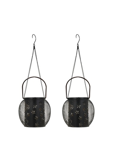 Qingmipy Güneş Enerjili Bahçe Dekorasyonu: Çiçek Ve Kelebek Desenli Su Geçirmez Asılı Fener, Yol Ve Patikalar İçin İdeal Siyah