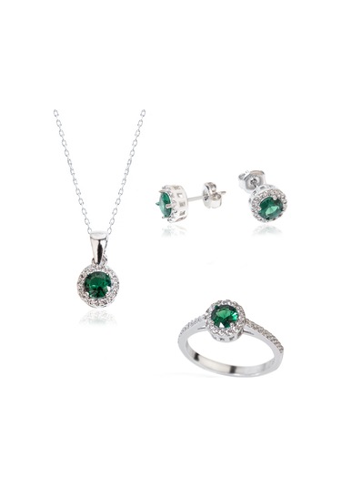 925 Ayar Gümüş Yeşil Tek Taşlı Set