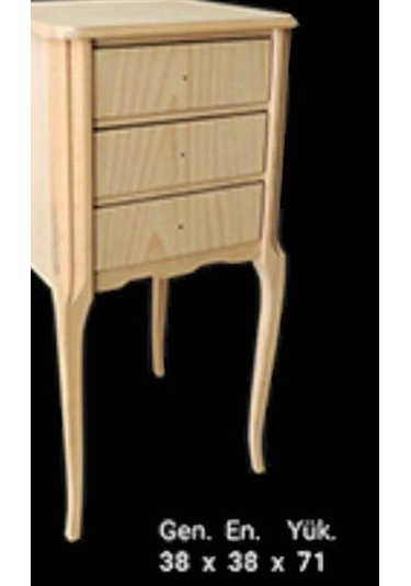 Komodin 12977 Aslan Ayak Klasik Model Ham 3 Çekmece Ahşap Kayın Ayak El Yapım