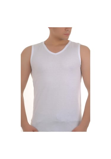 6 Adet Jiber 123 Sıfır Kol V Yaka Erkek Atlet Beyaz