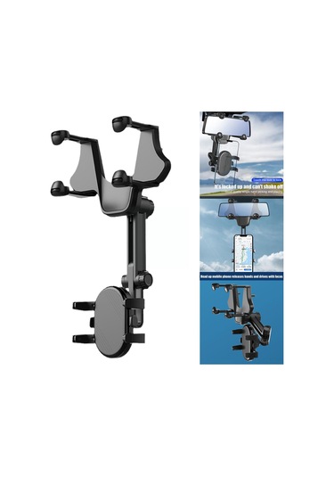 Xindoker Araç Geribakış Aynası Tutucu, 360 Dönebilen, Tek Elle Kullanıma Uygun, Ar Navigasyon İçin, Görünümü Engellemeyen Akıllı Telefon Tutucu Siyah