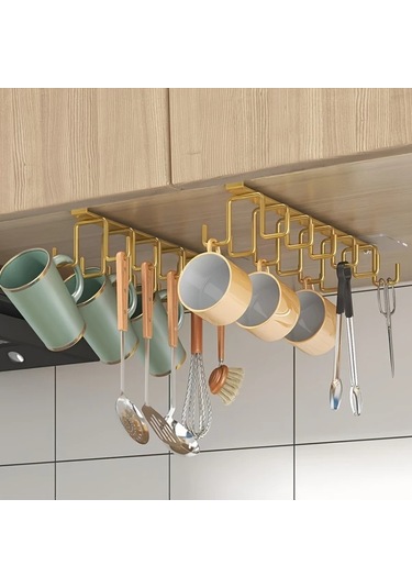 Willowhaven Altın 6 Kancalı Paket Banyo Askılık 12 Kancalı Düzensiz Mutfak Tencere Askısı Dolap Organizatörü Altın