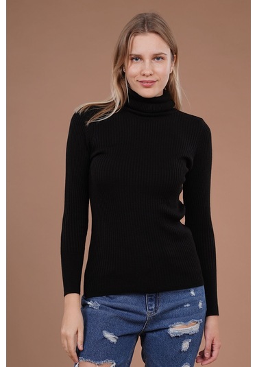 Gabria Fitilli Balıkçı Yaka Kazak Siyah