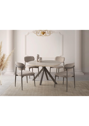 Nova Polo Yuvarlak Açılır Mutfak Masa Sandalye Takımı 70x120cm Krem