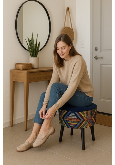 Puf Koltuk Tabure - Etna Gökkuşağı Mavi Lacivert