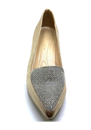 Punto-446009- Altın Taşlı Bayan Fındık Topuk Ayakkabı Yeni Sezon Altın