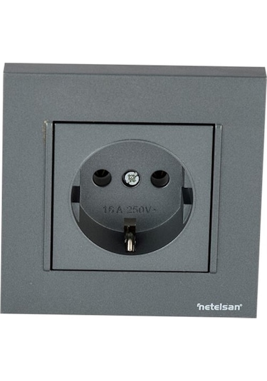 Netelsan Byobu Füme Topraklı Priz - Çerçeveli