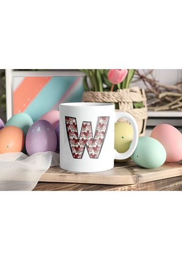 W Harfi Aşk Temalı Kupa - Kalp Desenli Kişiye Özel Romantik Sevgililer Günü Kahve Kupası Beyaz