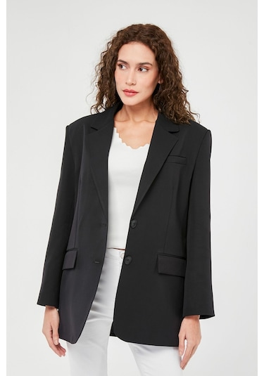 Siyah Kadın Düğmeli Blazer Ceket 001