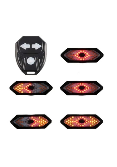 Bisiklet Dönüş Sinyali Şarj Edilebilir Bisiklet Arka Led Uyarı Işığı Uzaktan Kumandalı Siyah