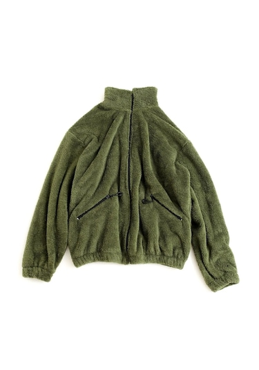 Fifty Color Haki Peluş Dik Yaka Cepleri Fermuarlı Oversize Peluş Ceket Haki
