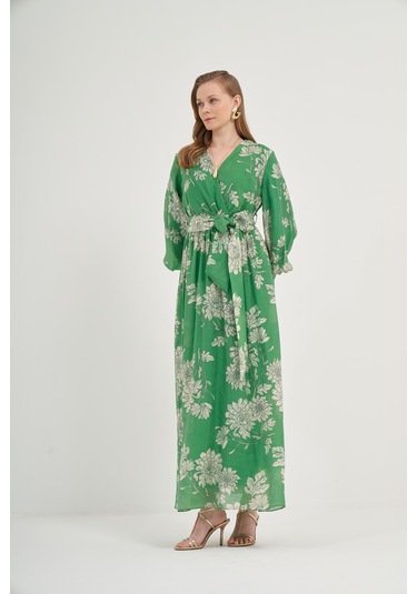 Ftz Kadın Tansel Desenli Elbise Yeşil 31057 Yeşil