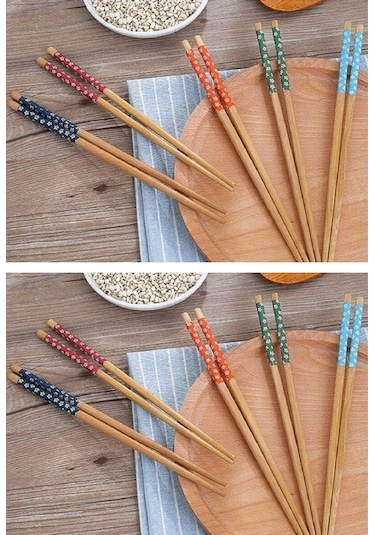 5 Li Set Bambu Çin Çubuğu Chopstick Yıkanabilir 20 Adet Bej