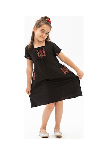 Melek Şile Bezi Çocuk Elbise Siyah Syh