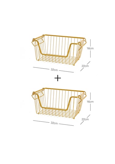 Ocean Home Textile 2'li Altın Renk Metal Sepet Set 32 x 22 x 16 cm