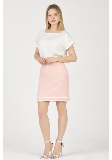 Shahiqa Kadın Kontrast Renk Detaylı Şık Etek Pudra