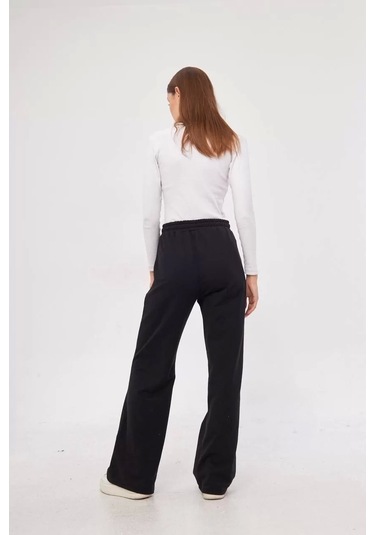İki İplik Bol Paça Eşofman Pantalon - Siyah Siyah