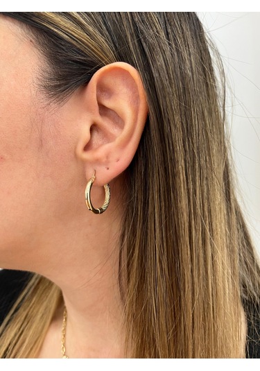 Altın Nesil - 14 Ayar Altın Geçme Kumlu Küçük Boru Halka Küpe Altın - Beyaz Altın