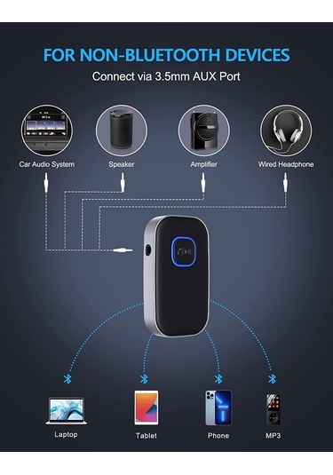 Suofeng Kablosuz Bluetooth 5.0 Araç Alıcısı - Gürültü Önleyici, 16 Saat Pil Ömrü, Aux Bağlantılı, El Serbest Konuşma