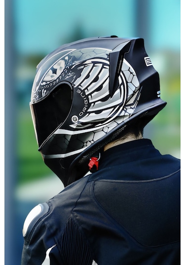 Dinamo Fighter Mat Siyah-beyaz Kask C1 Mat Siyah