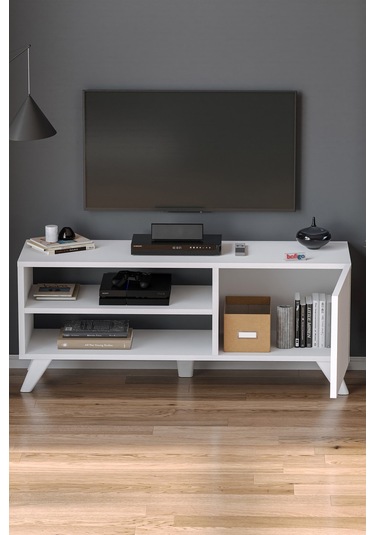 Tv Sehpası Kapaklı Tv Sehpası Raflı Tv Ünitesi Televizyon Sehpası 100 X 35 Cm Malta Beyaz Beyaz