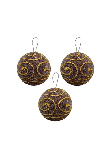 Yılbaşı Top Süs 8cm 3prç. Kahveı Altın Varak Desen Diğer